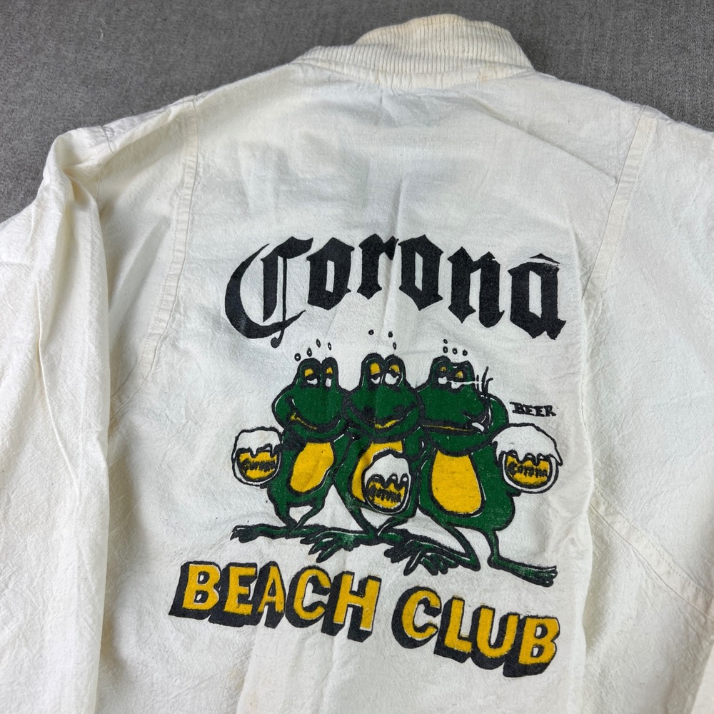 Vintage Corona Beach Club Jacket Mens Medium White Tijuana Beer Frogs Distressed